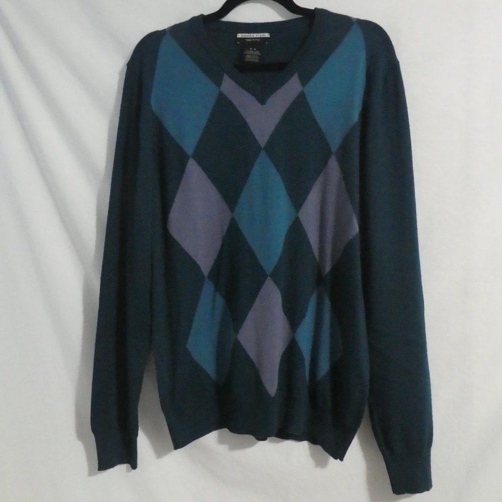MARCO FIORI | medium | Made In Italy | Argyle V-Neck Long Sleeve Sweater | GUC